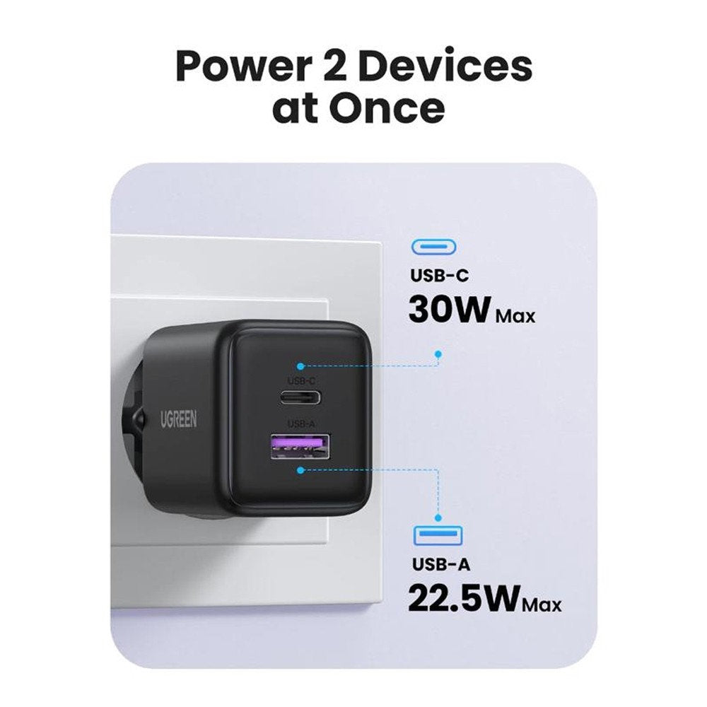 UGREEN X516 Network Charger, 30W, 3A, 1 x USB-A - 1 x USB-C, White