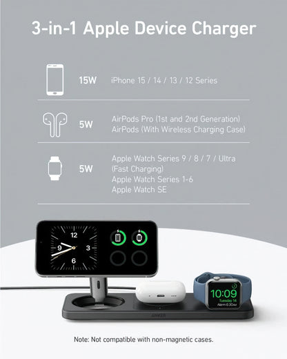 Anker MagGo 3in1 Wireless Network Charger, 15W, 1.67A, Black B25M1311