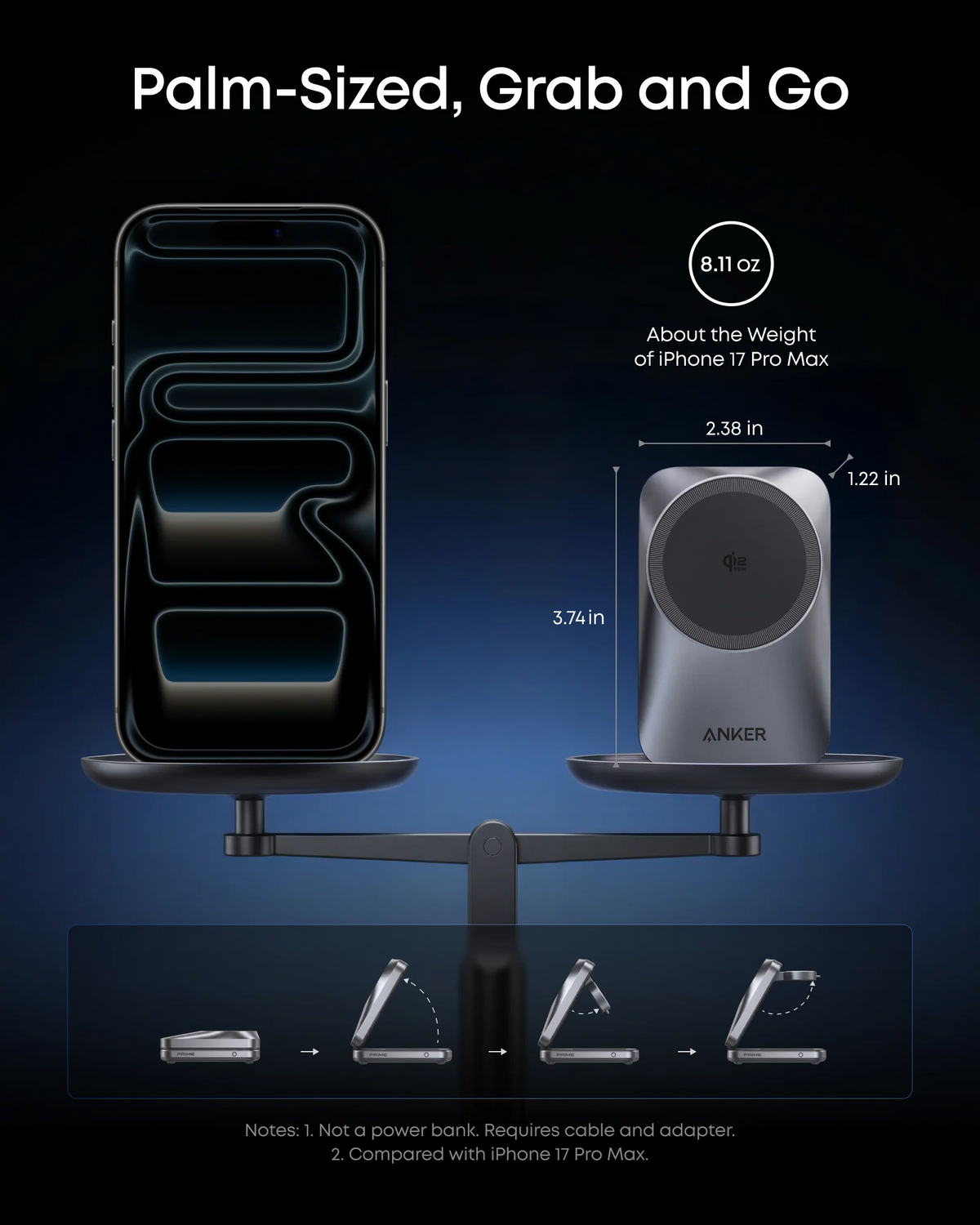 Anker Prime MagGo 3in1 Wireless Charger, 25W, Black A25N1