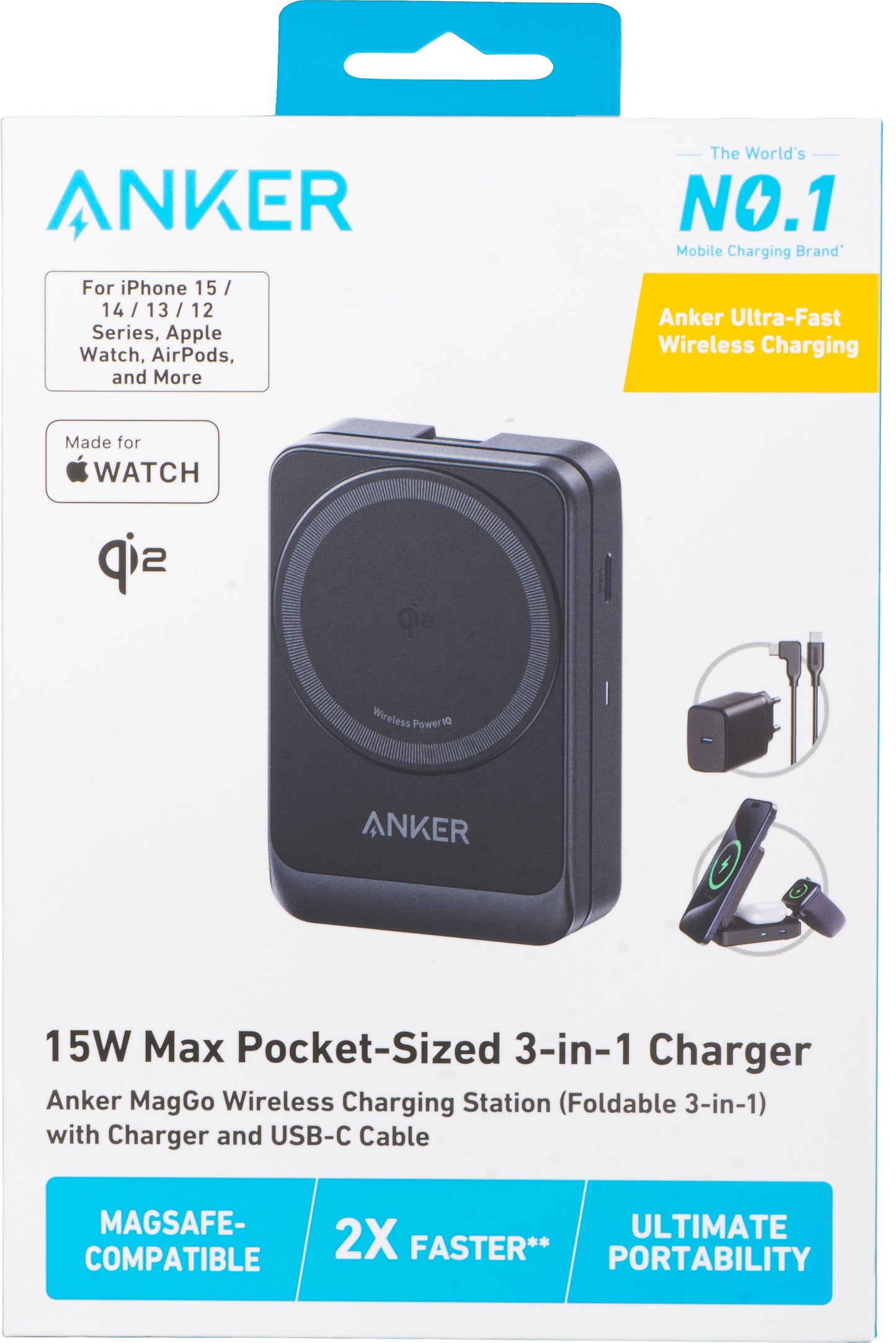 Anker MagGo 3in1 Wireless Network Charger, 15W, 1.67A, Black B2557311