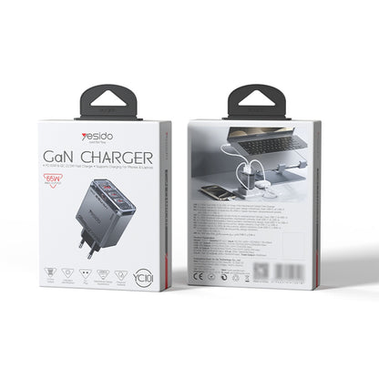 Yesido YC101 Network Charger, 65W, 3.25A, 1 x USB-A - 2 x USB-C, Black