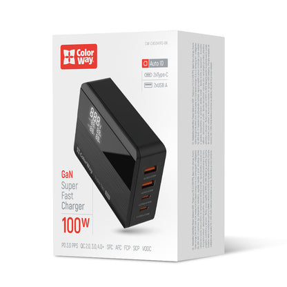 ColorWay Display Charging Station, 100W, 5A, 2 x USB-A - 2 x USB-C, Black
