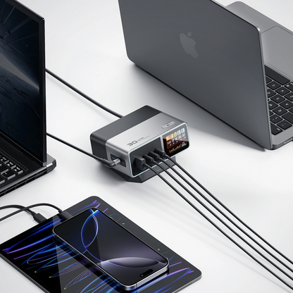 Cuktech TA3005U Station Charger, 300W, 1 x DC - 1 x USB-A - 3 x USB-C, Gray