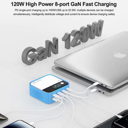 Relife Q2 Charging Station, 120W, 5A, 4 x USB-A - 4 x USB-C, Silver