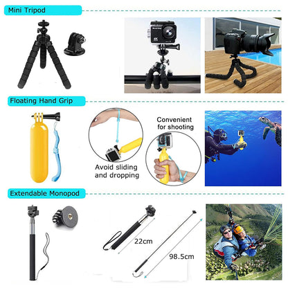 Techsuit SA50 Sports Camera Accessory Kit for GoPro / SJCAM Series, 50in1, Black