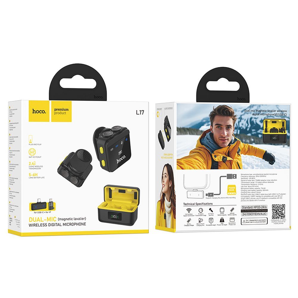 HOCO L17 Lavalier, USB-C / Lightning, Set of 2 Pieces, Black