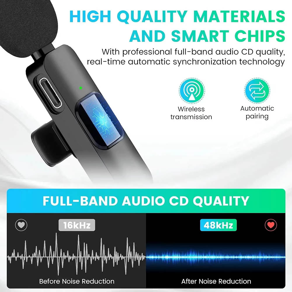 Techsuit LW2 Lavalier, USB-C, Set of 2, Black