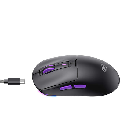 HAVIT MS969WB Wireless Gaming Mouse, RGB, 1000DPI - 16000DPI, BT / Wi-Fi / Wired, Black