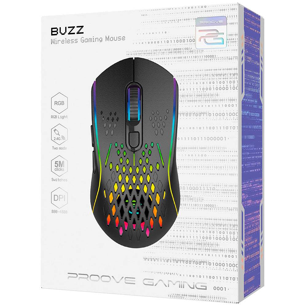 Proove Buzz Wireless Gaming Mouse, RGB, 800DPI - 4800DPI, Black WMBU00022401