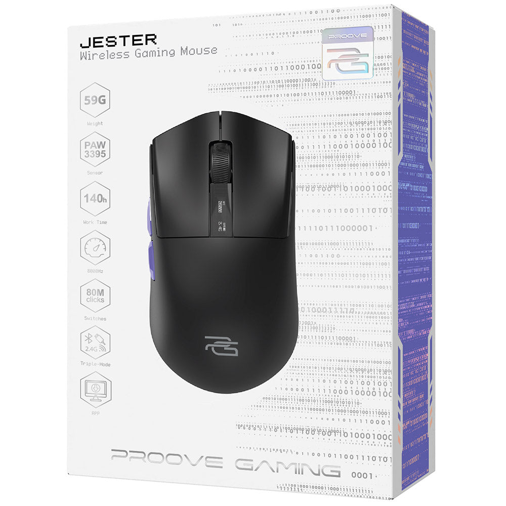 Proove Jester Wireless Gaming Mouse, 800DPI - 26000DPI, OLED Display, Black WMJS00022001
