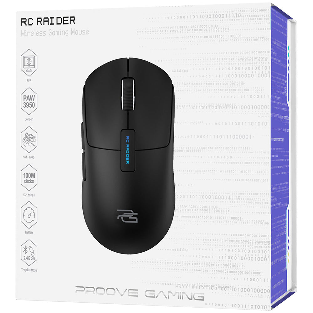 Proove RC Raider 8K Wireless Mouse, 800DPI - 32000DPI, BT / Wi-Fi / Wired, Black WMRR00122001