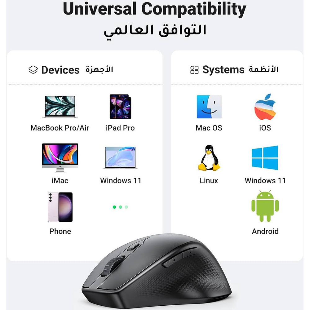 UGREEN MU101 Wireless Mouse, 4000DPI, BT / Wi-Fi, Black