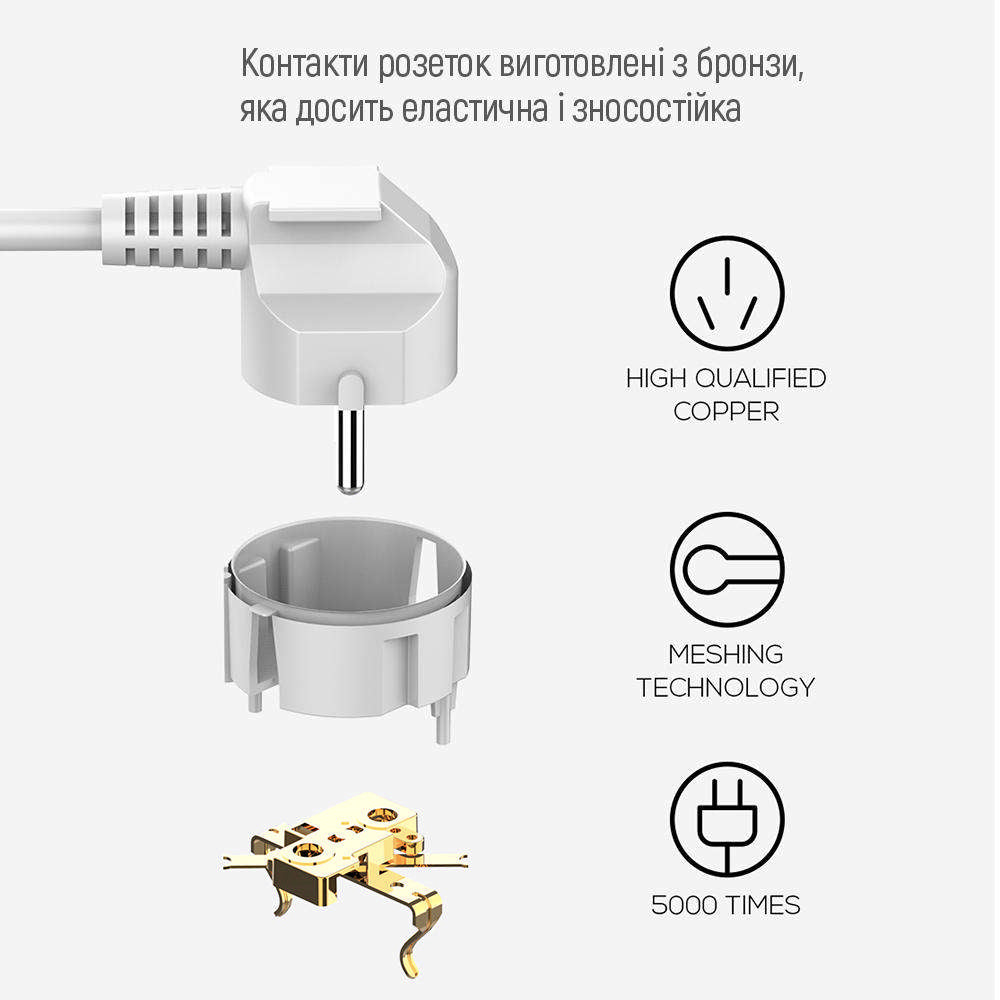 ColorWay Extension Cord, 6 x Schuko, White