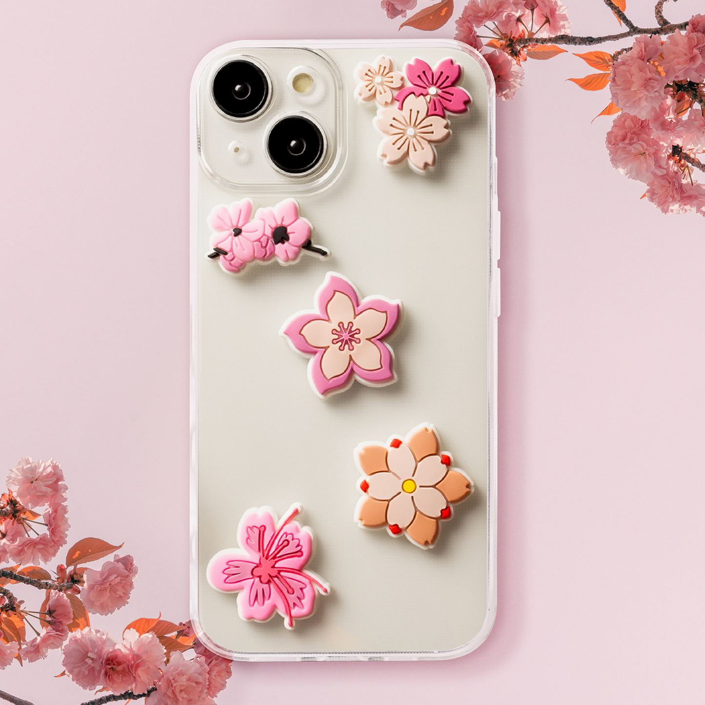 3D OEM Pink Blossom Sticker for Phone / Tablet Case, Set of 5, Multicolor