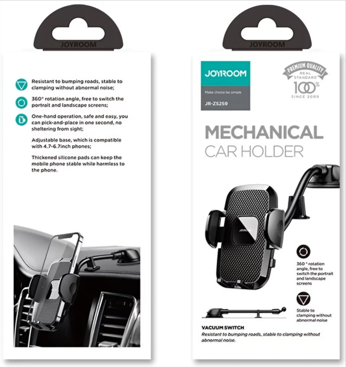 Joyroom JR-ZS259 Auto Holder Dash, 4.7inch - 6.9inch, Black