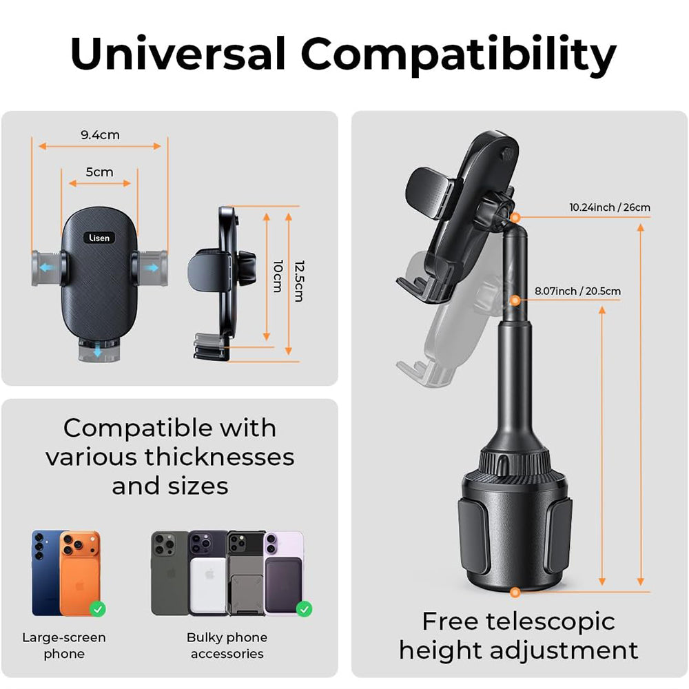 Lisen Car Holder, 4.7inch - 7.2inch, Black YL0220100001