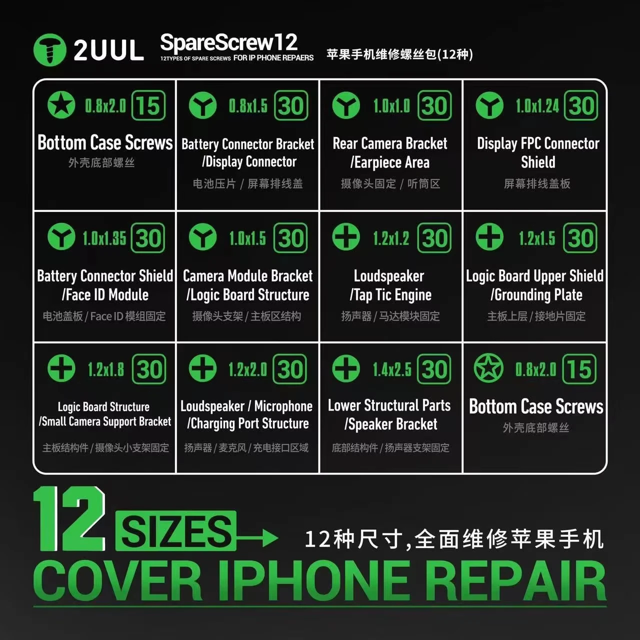 2UUL SC22 Screws for Apple iPhone Series, 330in1