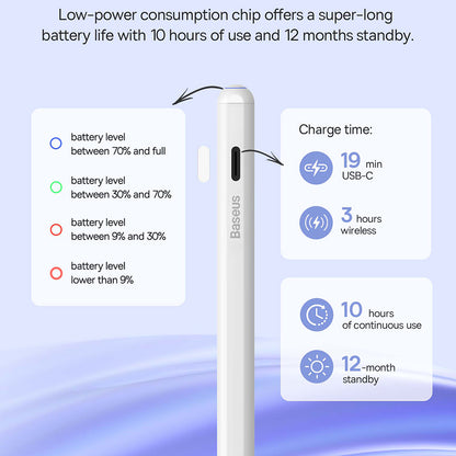 Touch Pen Baseus Smooth Writing 2 Series for Apple iPad, Active Wireless Version, White SXBC080102